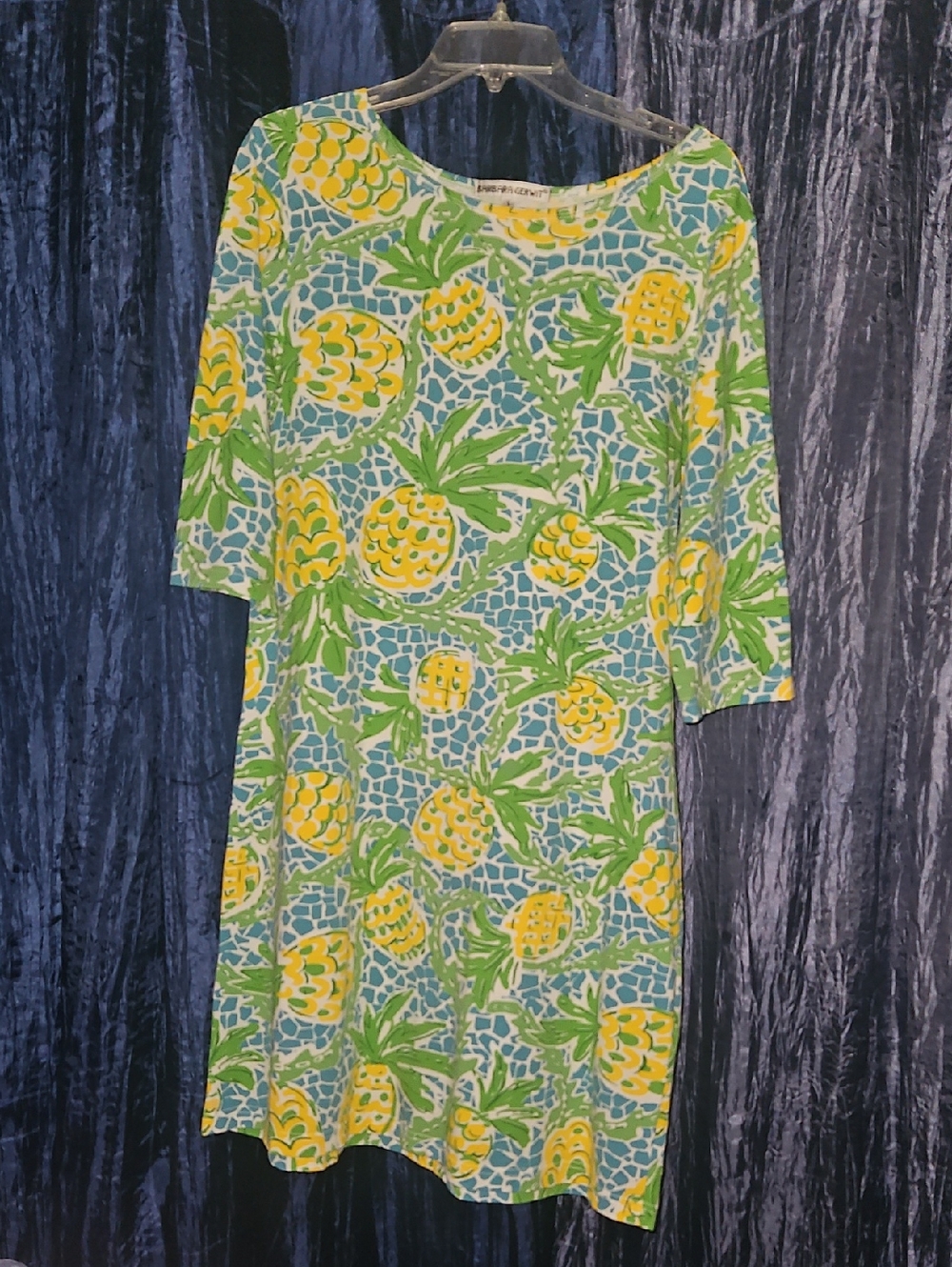 Pineapple-Print Midi Dress in Green and Yellow by Barbara Gerwit